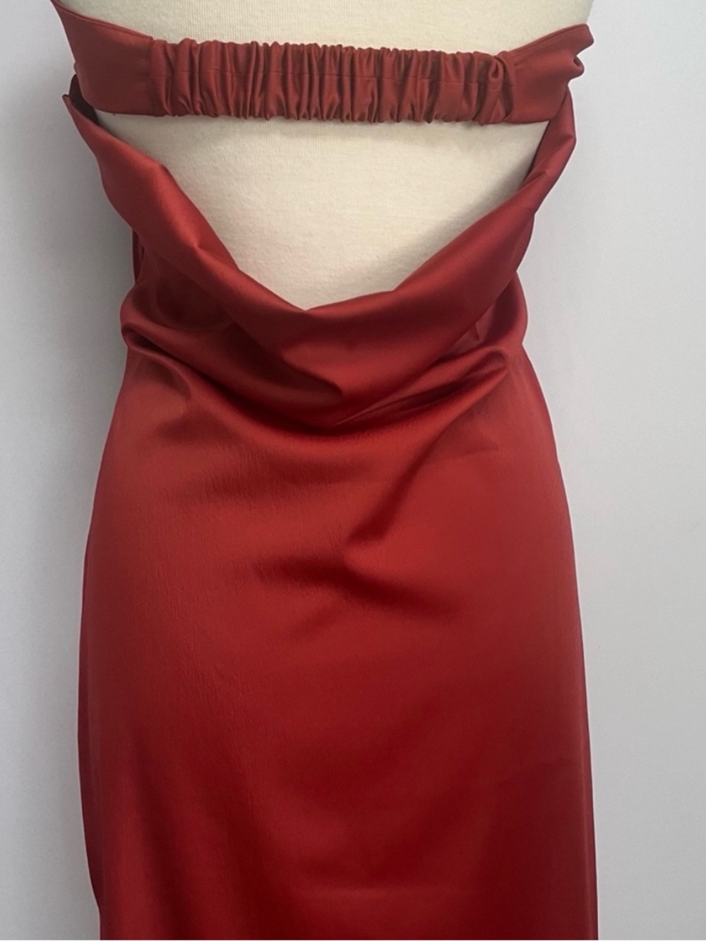 NWT Anthro Strapless Satin Cowl-Back Minimalist Modern look Midi Dress L - Picture 7 of 13